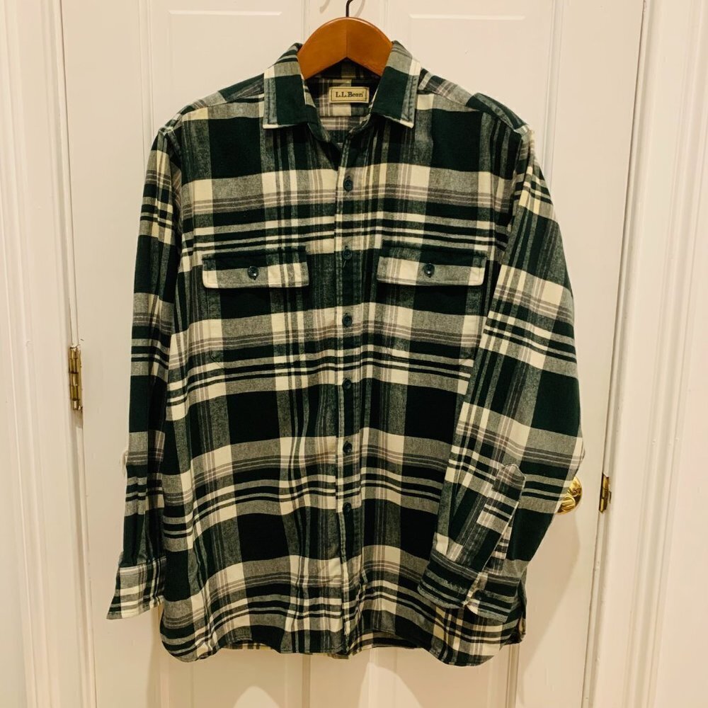Vintage LL Bean Flannel Men's Thick Work Shirt Size Large Heavy Chamois Work - Picture 2 of 9